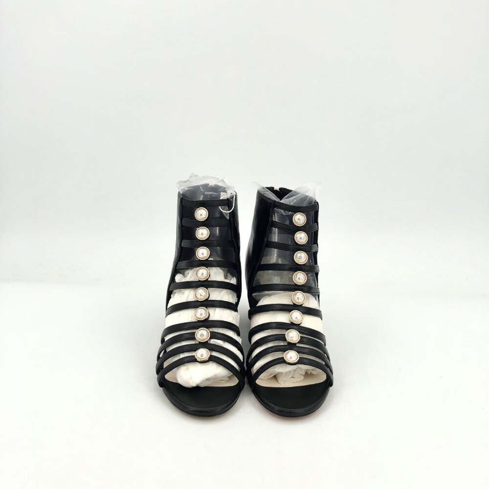 Chanel Black Pearl-Embellished Roman Round-Toe Block Heels - Picture 3 of 9